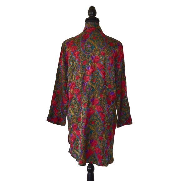 A5 Auth VICTORIAS SECRET VTG Gold Label Red/Blue Floral Paisley Silk Robe Size S - Picture 3 of 4
